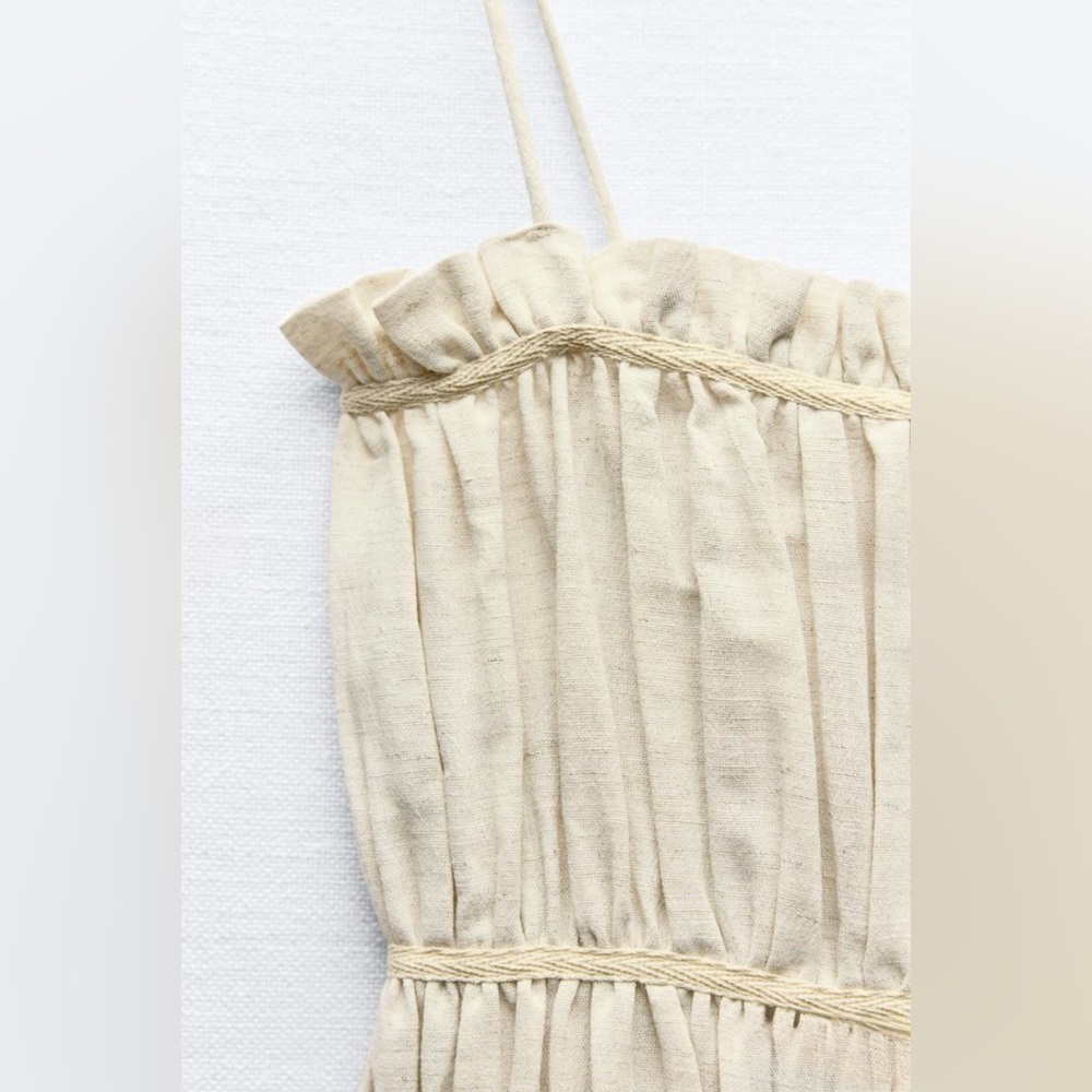 ZARA 100% LINEN RUSTIC TOP WITH STRAPS - Picture 5 of 6